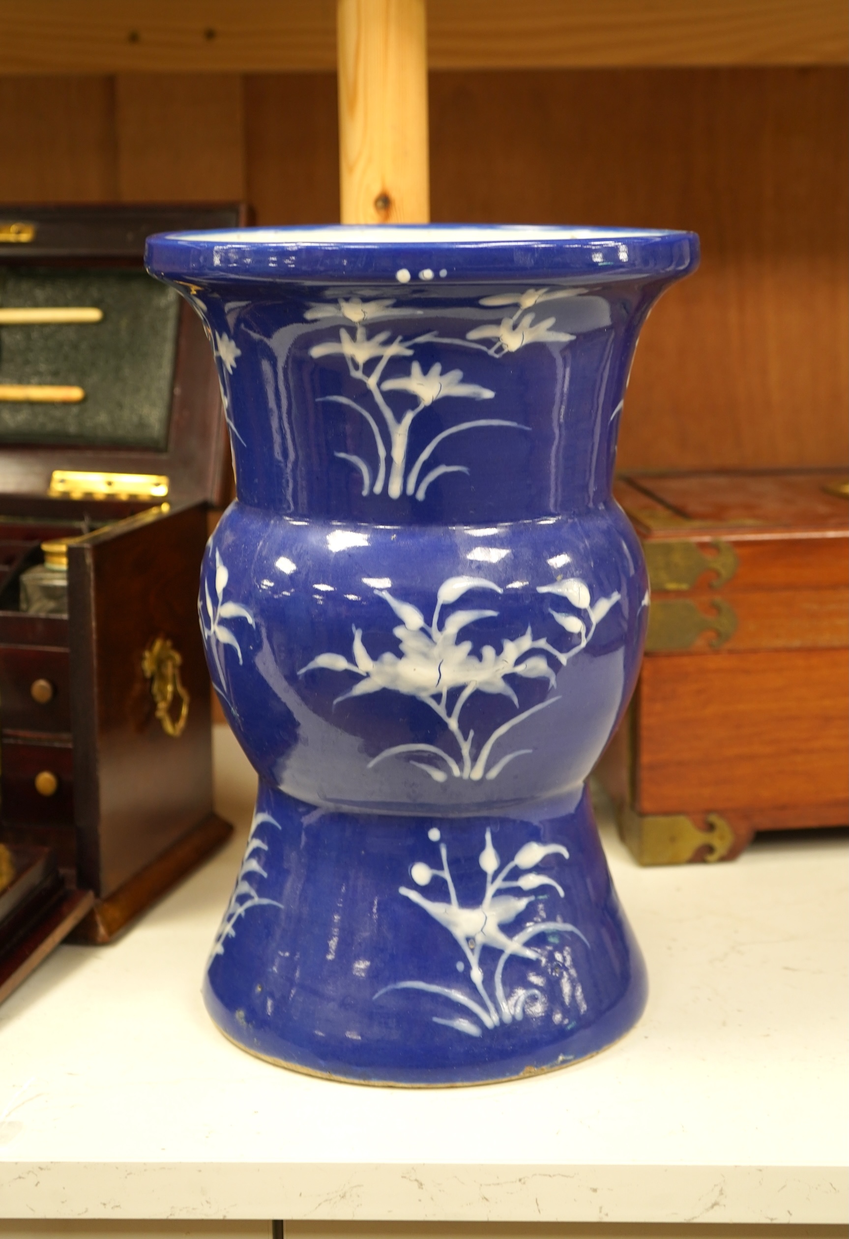 A Chinese blue and white Gu vase, 32cm high